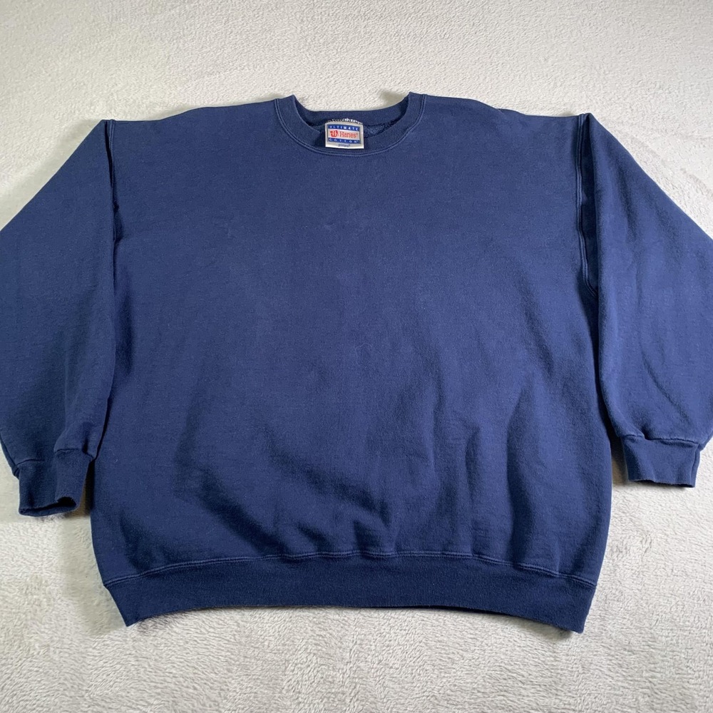 VTG Hanes Sweatshirt Mens Large Blue Ultimate Cotton Printpro Crewneck Pullover